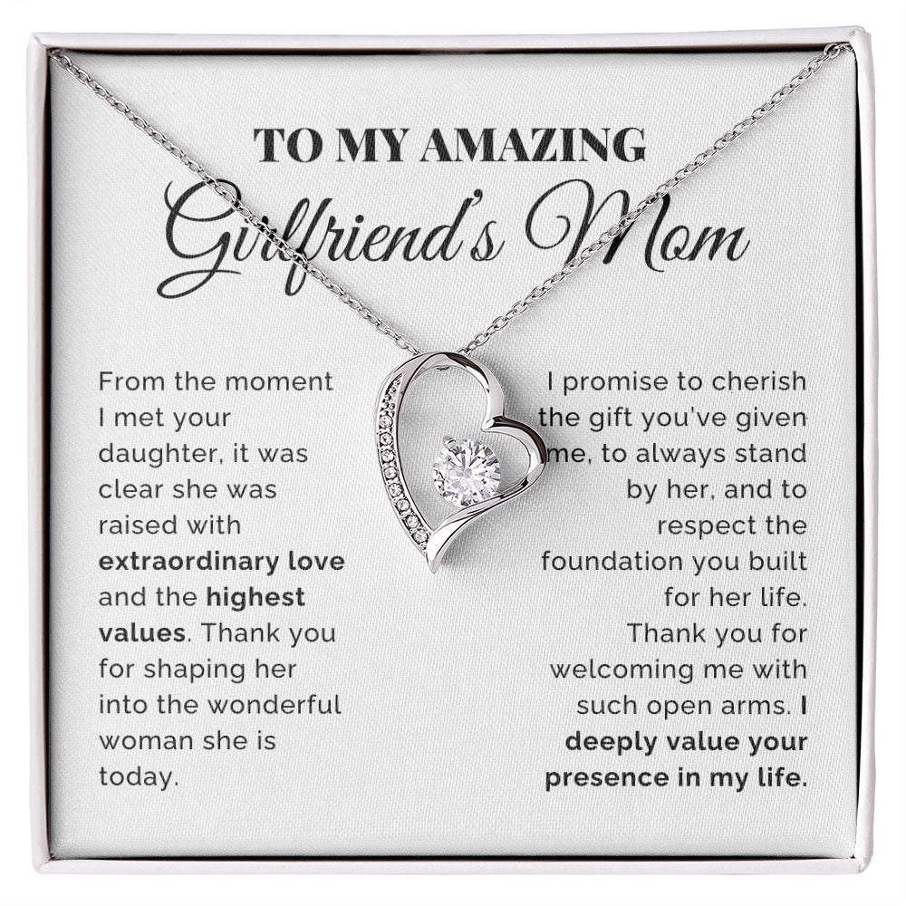 To My Girlfriend's Mom 14K White Gold Forever Love Necklace From Boyfriend Cherish the Gift Message Card