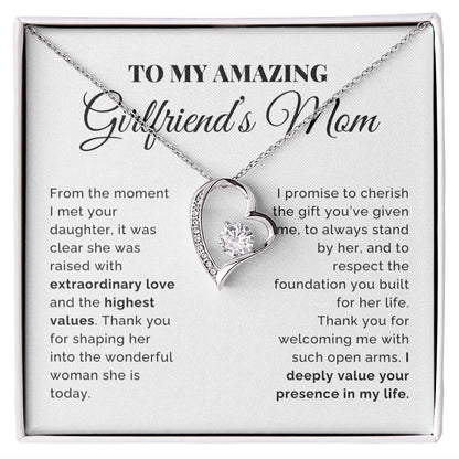 To My Girlfriend's Mom 14K White Gold Forever Love Necklace From Boyfriend Cherish the Gift Message Card