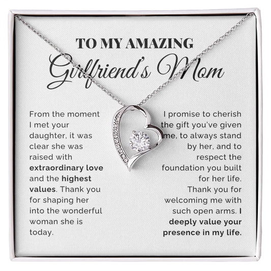 To My Girlfriend's Mom 14K White Gold Forever Love Necklace From Boyfriend Cherish the Gift Message Card
