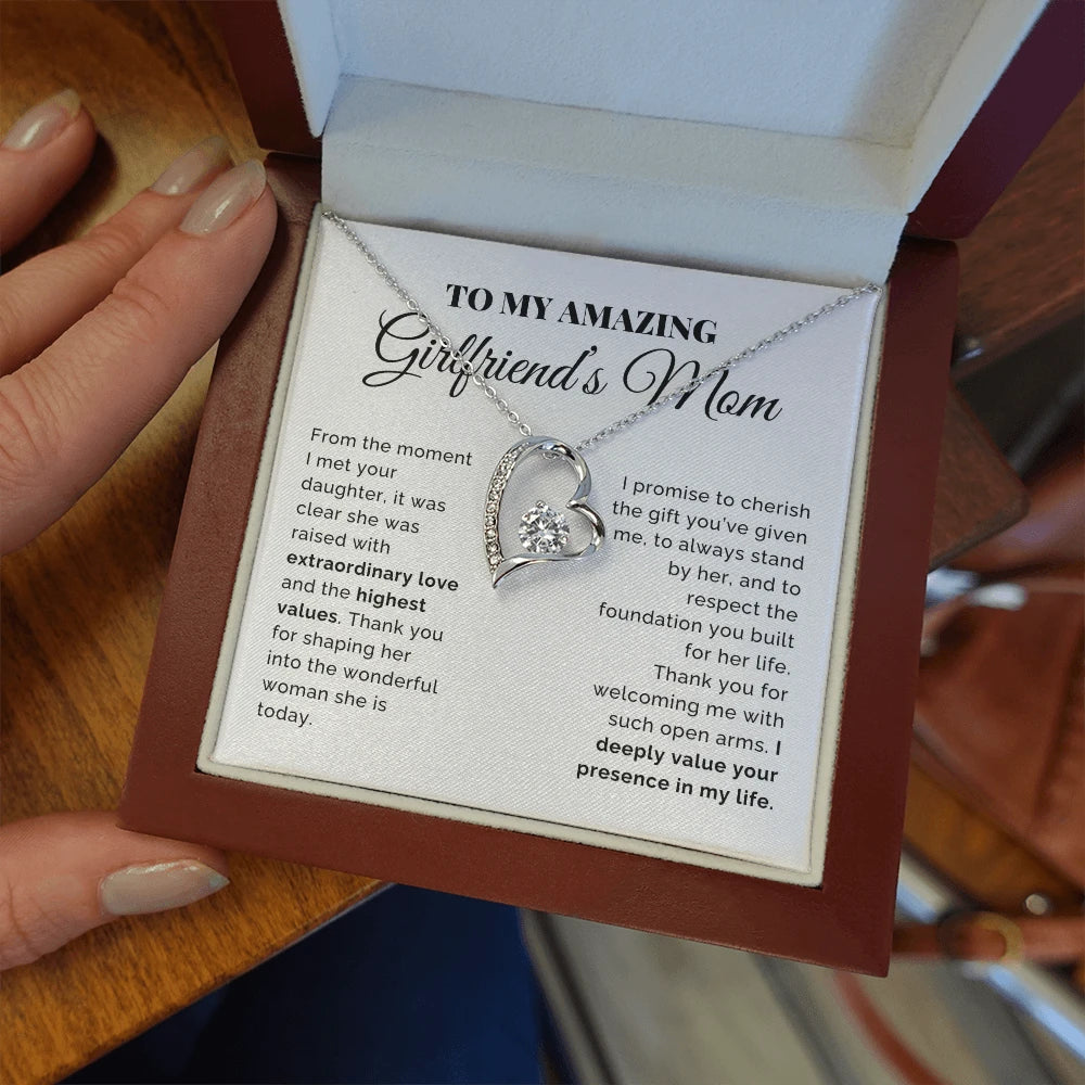 To My Girlfriend's Mom 14K White Gold Forever Love Necklace From Boyfriend Cherish the Gift Message Card Luxury Box