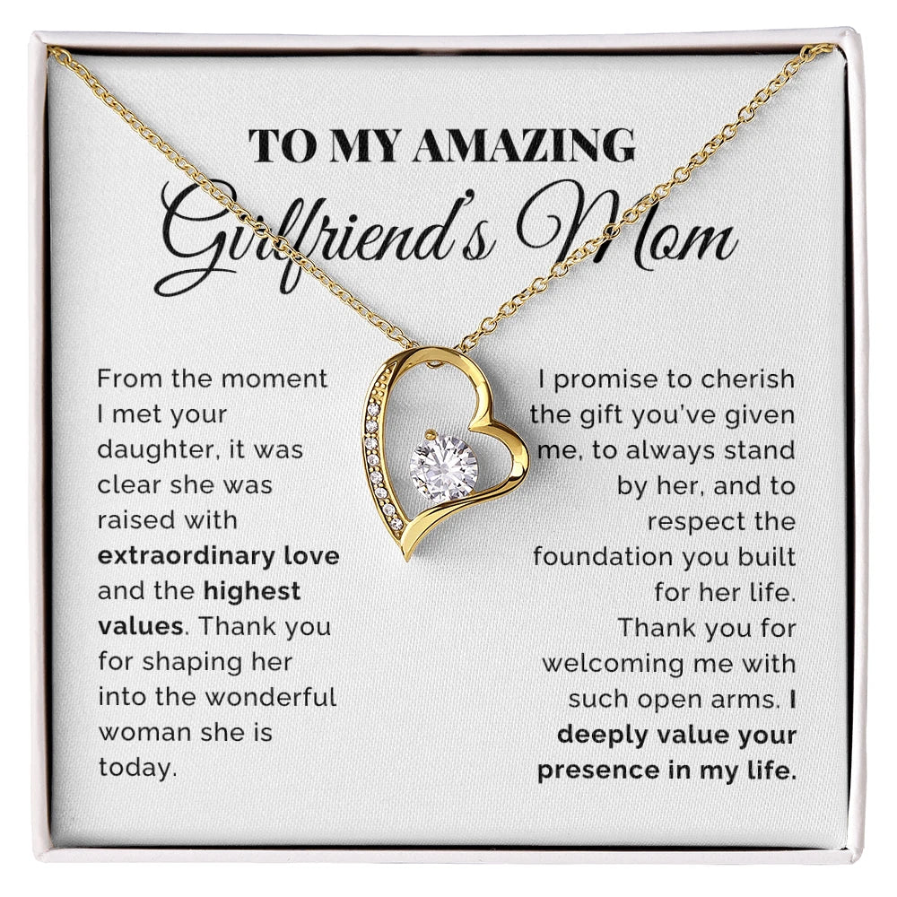 To My Girlfriend's Mom 18K Yellow Gold Forever Love Necklace From Boyfriend Cherish the Gift Message Card