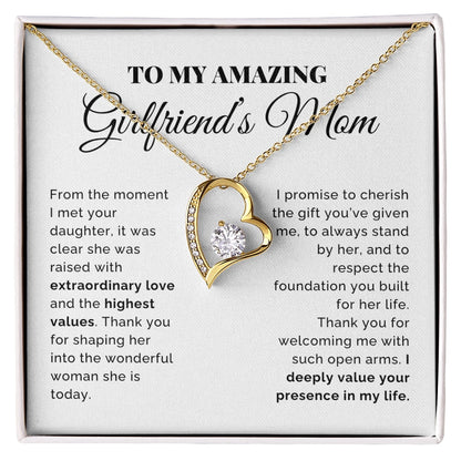 To My Girlfriend's Mom 18K Yellow Gold Forever Love Necklace From Boyfriend Cherish the Gift Message Card