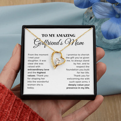 To My Girlfriend's Mom 18K Yellow Gold Forever Love Necklace From Boyfriend Cherish the Gift Message Card Standard Box