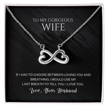 To My Gorgeous Wife I Love You 14K White Gold Endless Love Necklace From Husband Message Card