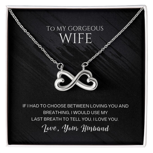 To My Gorgeous Wife I Love You 14K White Gold Endless Love Necklace From Husband Message Card