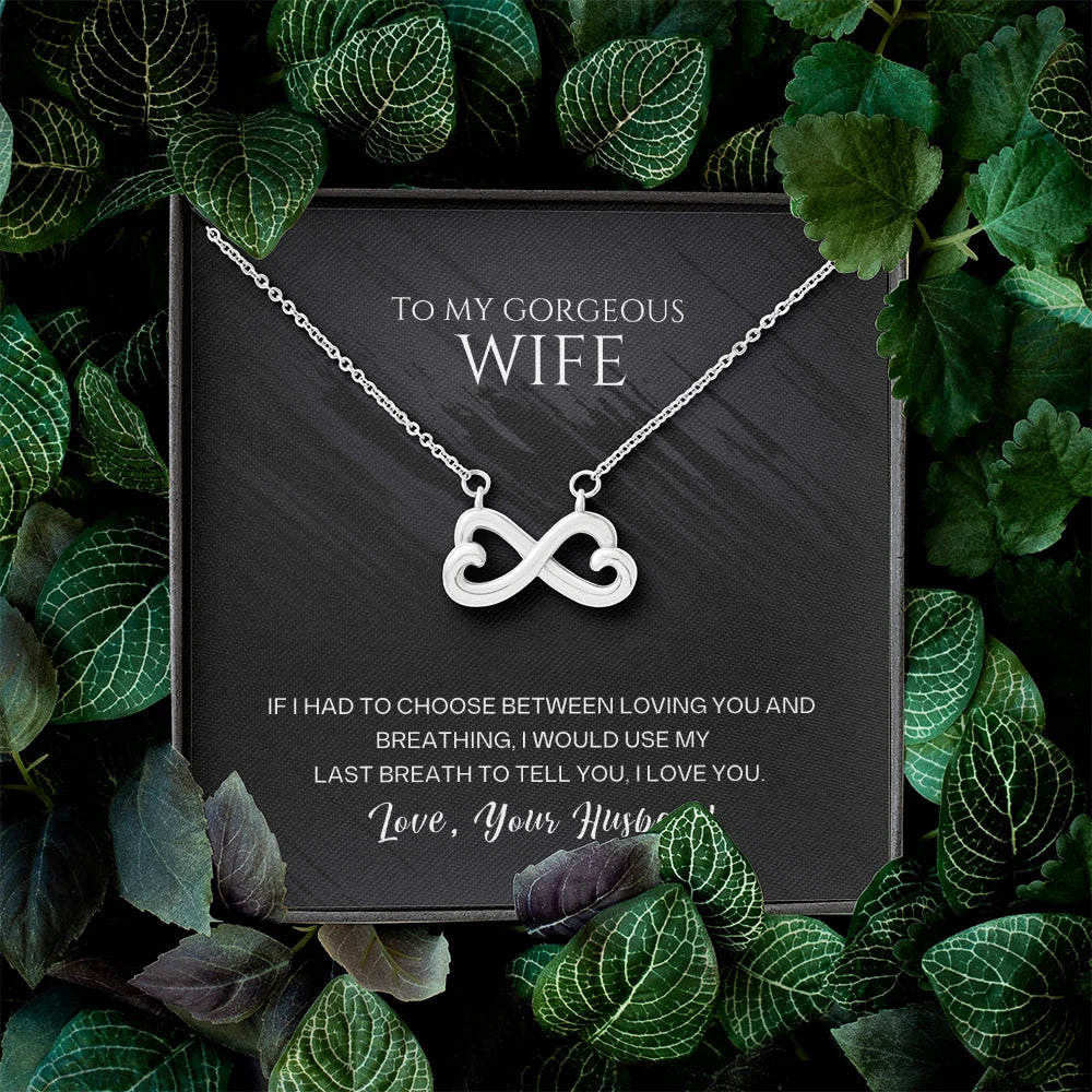 To My Gorgeous Wife I Love You 14K White Gold Endless Love Necklace From Husband Message Card Standard Box