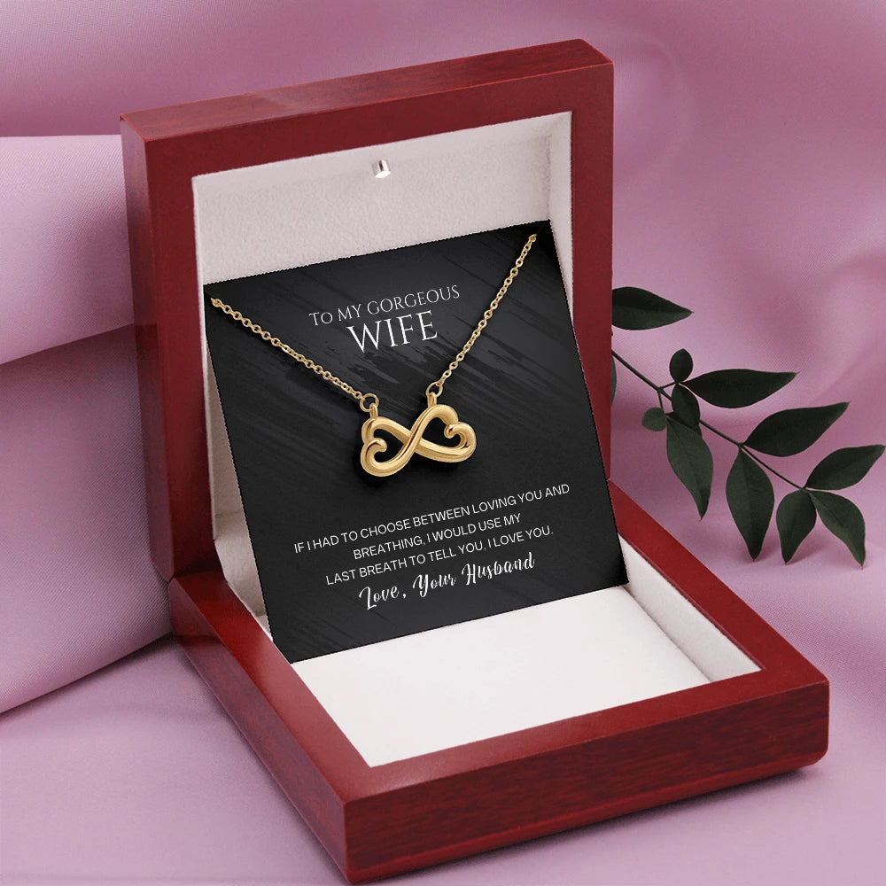 To My Gorgeous Wife I Love You 18K Yellow Gold Endless Love Necklace From Husband Message Card Luxury Box