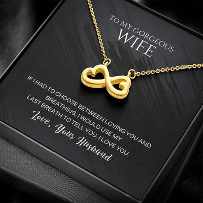 To My Gorgeous Wife I Love You 18K Yellow Gold Endless Love Necklace From Husband Message Card Standard Box