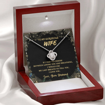To My Gorgeous Wife Love Knot Necklace I Love You From Husband 14K White Gold Luxury Box