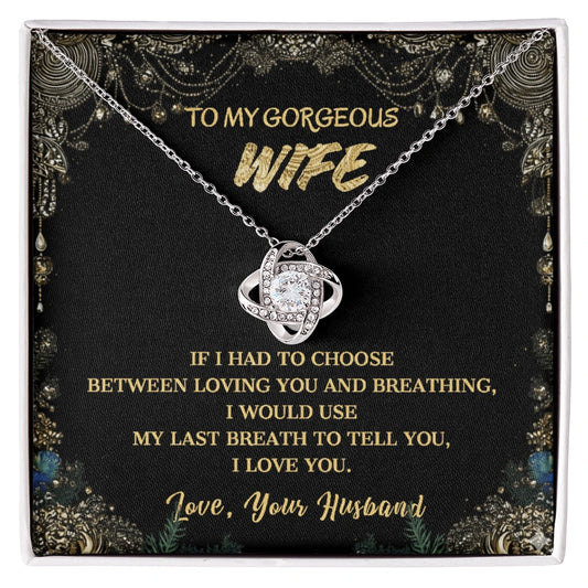 To My Gorgeous Wife Love Knot Necklace I Love You From Husband 14K White Gold Message Card