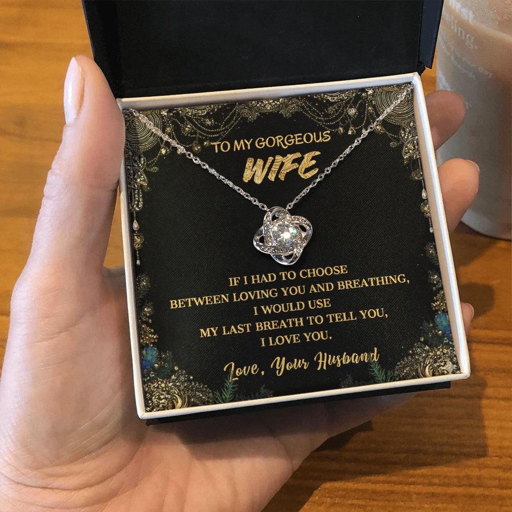 To My Gorgeous Wife Love Knot Necklace I Love You From Husband 14K White Gold Standard Box