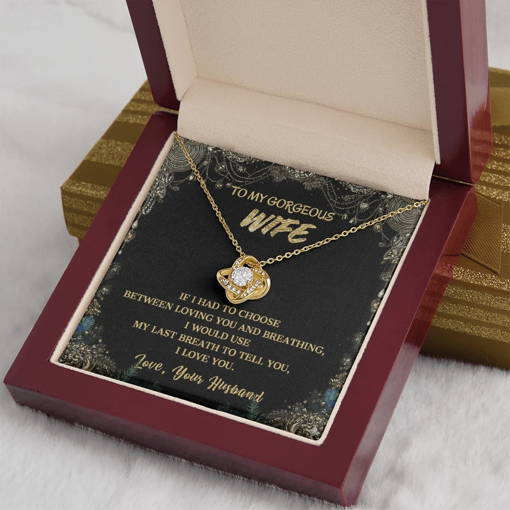 To My Gorgeous Wife Love Knot Necklace I Love You From Husband 18K Yellow Gold Luxury Box