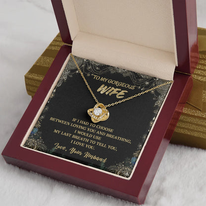 To My Gorgeous Wife Love Knot Necklace I Love You From Husband 18K Yellow Gold Luxury Box