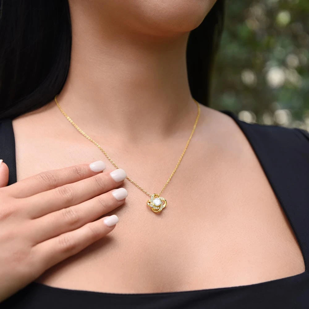 To My Gorgeous Wife Love Knot Necklace I Love You From Husband 18K Yellow Gold Neck