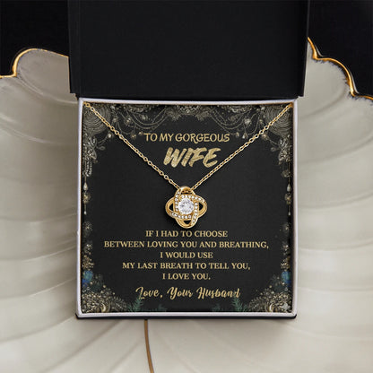 To My Gorgeous Wife Love Knot Necklace I Love You From Husband 18K Yellow Gold Standard Box