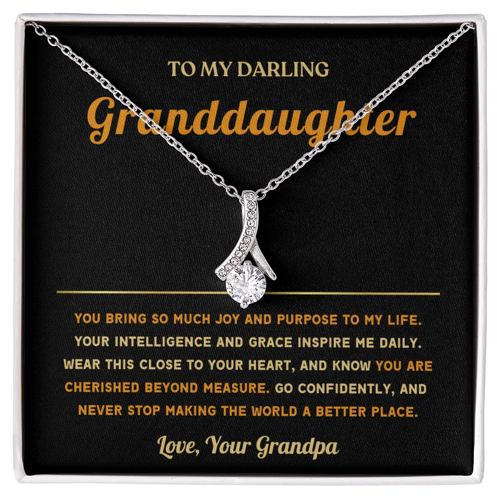 To My Granddaughter 18K Yellow Gold Alluring Beauty Necklace From Grandpa Inspire Me Message Card Jewelry Luxury Box