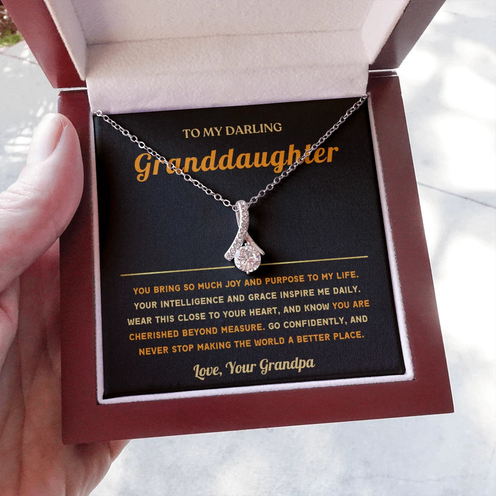 To My Granddaughter 14K White Gold Alluring Beauty Necklace From Grandpa Inspire Me Message Card Jewelry Luxury Box