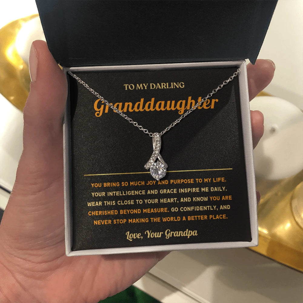 To My Granddaughter 14K White Gold Alluring Beauty Necklace From Grandpa Inspire Me Message Card Jewelry Standard Box