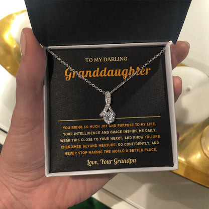 To My Granddaughter 14K White Gold Alluring Beauty Necklace From Grandpa Inspire Me Message Card Jewelry Standard Box