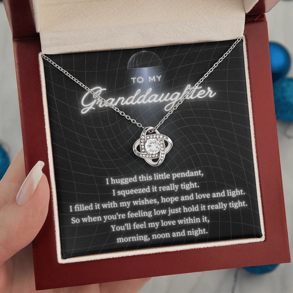To My Granddaughter 14K White Gold Love Knot Necklace From Grandma Feel My Love Message Card Luxury Box