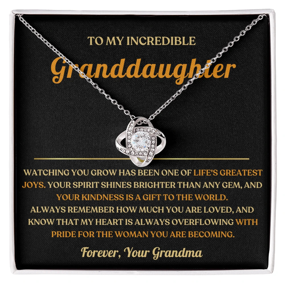 To My Granddaughter 14K White Gold Love Knot Necklace From Grandma Greatest Joy Message Card Jewelry