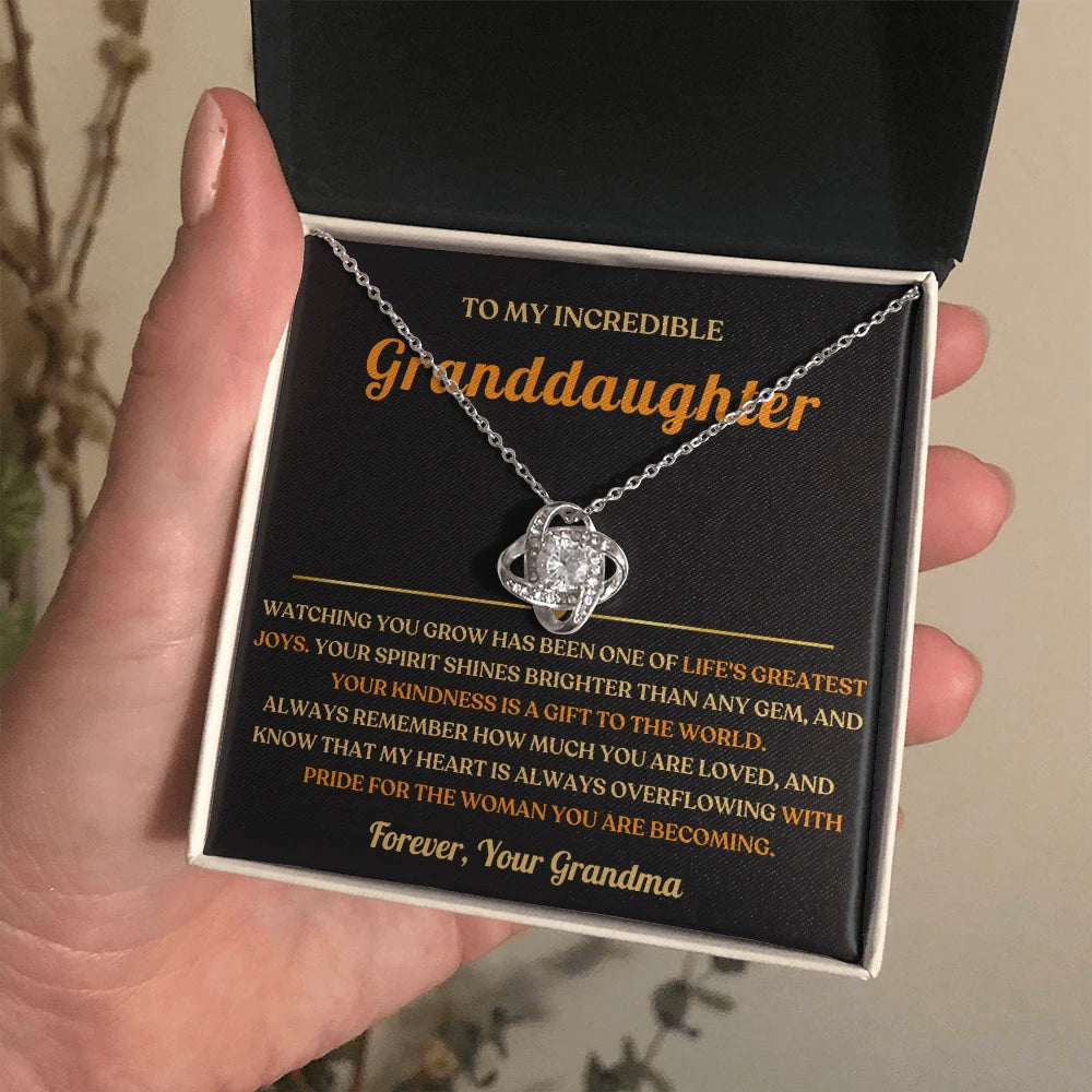 To My Granddaughter 14K White Gold Love Knot Necklace From Grandma Greatest Joy Message Card Jewelry Standard Box