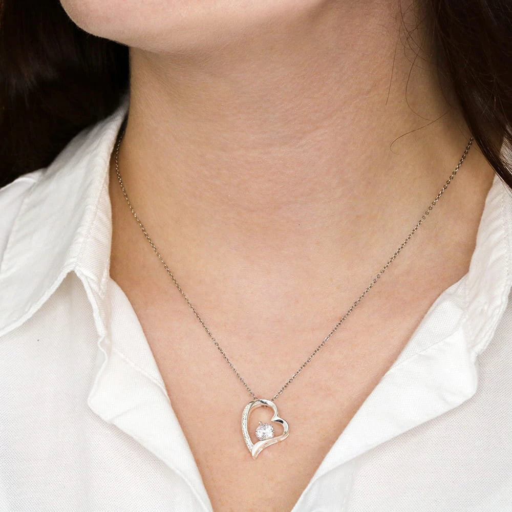 To My Granddaughter 14K White Gold Love Knot Necklace From Grandparents Follow Your Dreams Display on Neck
