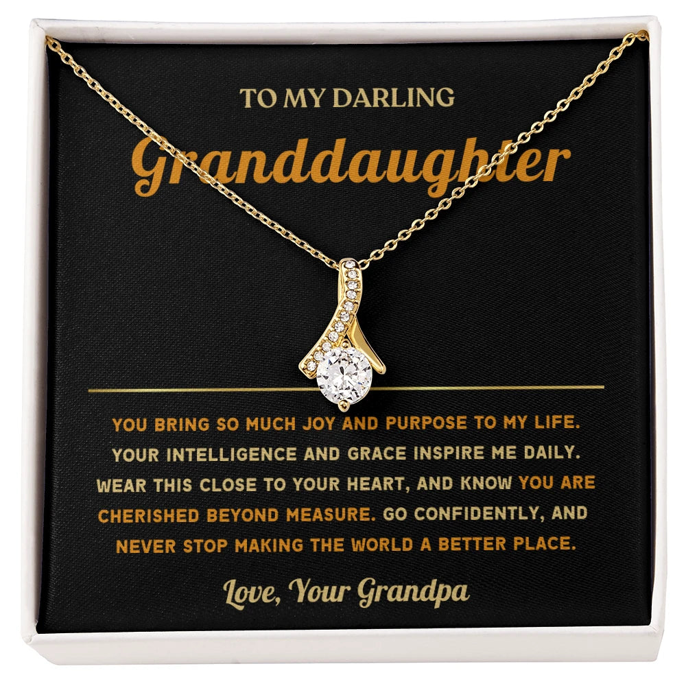 To My Granddaughter 18K Yellow Gold Alluring Beauty Necklace From Grandpa Inspire Me Message Card Jewelry