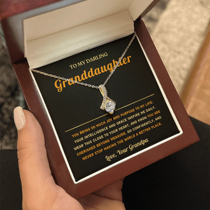To My Granddaughter 18K Yellow Gold Alluring Beauty Necklace From Grandpa Inspire Me Message Card Jewelry Luxury Box