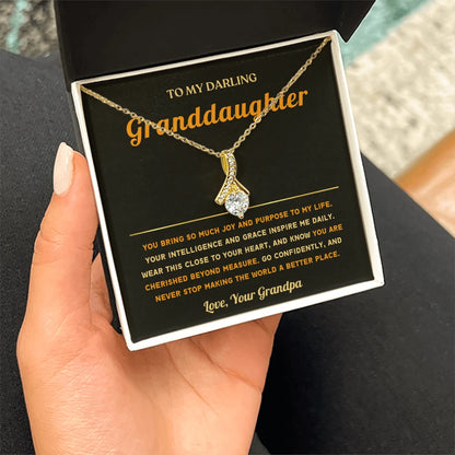 To My Granddaughter 18K Yellow Gold Alluring Beauty Necklace From Grandpa Inspire Me Message Card Jewelry Standard Box
