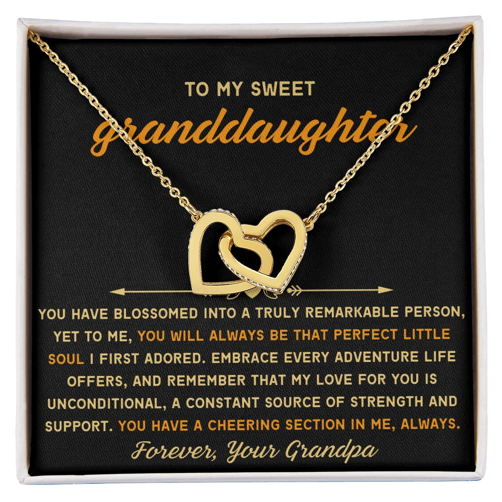 To My Granddaughter 18K Yellow Gold Interlocking Hearts Necklace From Grandpa Perfect Little Soul Message Card Jewelry