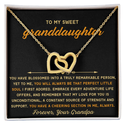 To My Granddaughter 18K Yellow Gold Interlocking Hearts Necklace From Grandpa Perfect Little Soul Message Card Jewelry