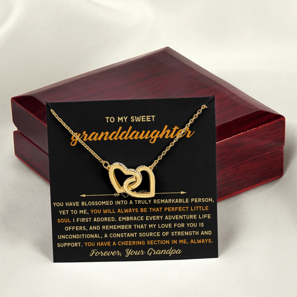 To My Granddaughter 18K Yellow Gold Interlocking Hearts Necklace From Grandpa Perfect Little Soul Message Card Jewelry Luxury Box
