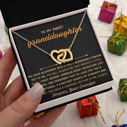 To My Granddaughter 18K Yellow Gold Interlocking Hearts Necklace From Grandpa Perfect Little Soul Message Card Jewelry Standard Box