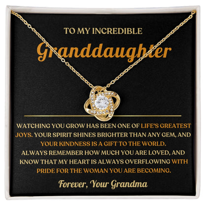 To My Granddaughter 18K Yellow Gold Love Knot Necklace From Grandma Greatest Joy Message Card Jewelry