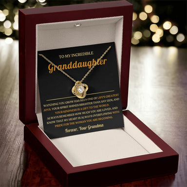 To My Granddaughter 18K Yellow Gold Love Knot Necklace From Grandma Greatest Joy Message Card Jewelry Luxury Box