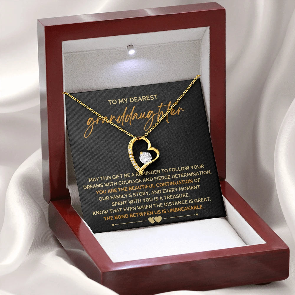 To My Granddaughter 18K Yellow Gold Love Knot Necklace From Grandparents Follow Your Dreams Message Card Jewelry Luxury Box