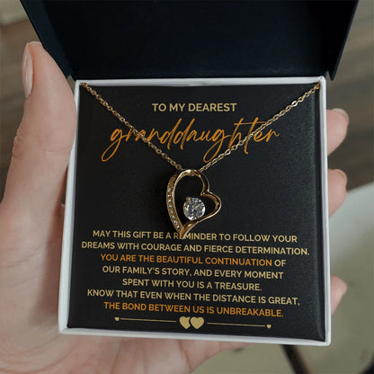 To My Granddaughter 18K Yellow Gold Love Knot Necklace From Grandparents Follow Your Dreams Message Card Jewelry Standard Box