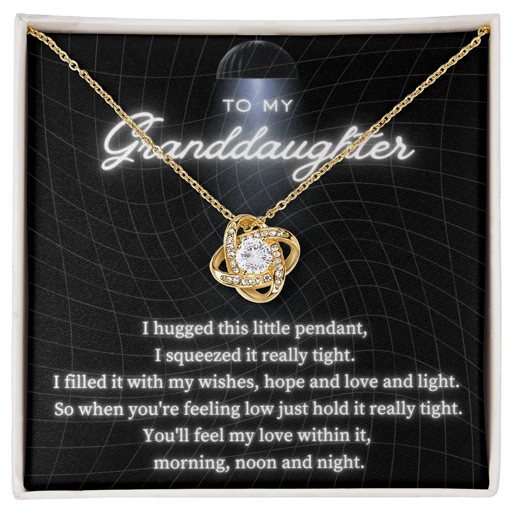 To My Granddaughter Love Knot Necklace From Grandma Feel My Love 18K Yellow Gold Message Card