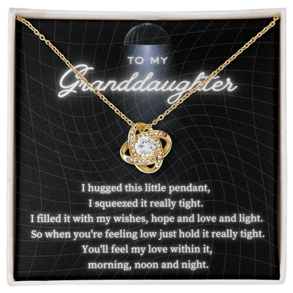 To My Granddaughter Love Knot Necklace From Grandma Feel My Love 18K Yellow Gold Message Card