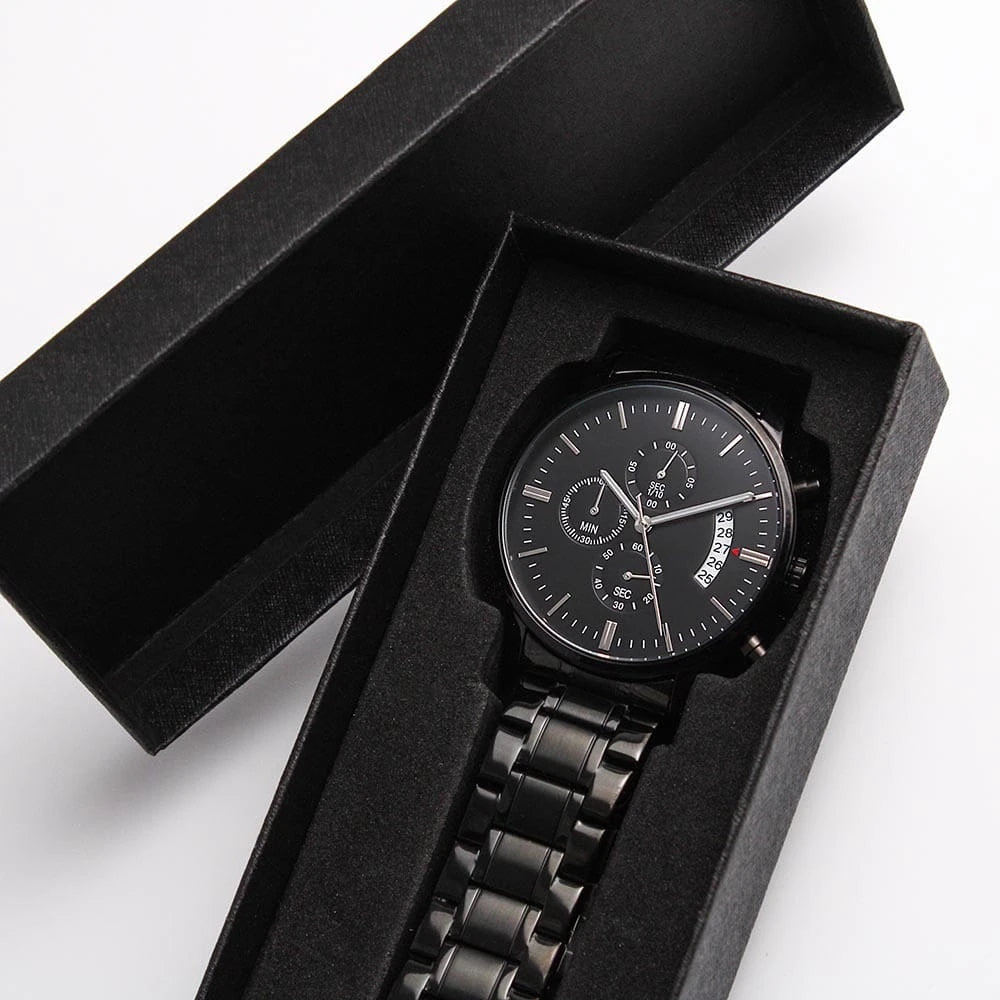 To My Grandpa Black Chronograph Watch From Grandchildren Your Love Is Timeless Two Tone Box