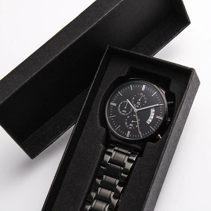 To My Grandpa Black Chronograph Watch From Grandchildren Your Love Is Timeless Two Tone Box