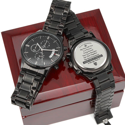 To My Grandpa Black Chronograph Watch From Grandchildren Your Love Is Timeless With Back Showcase Luxury Box