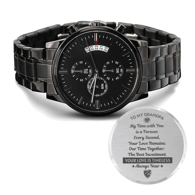 To My Grandpa Black Chronograph Watch With Back From Grandchildren Your Love Is Timeless