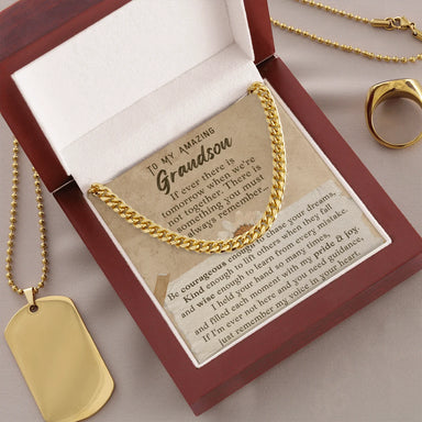 To My Grandson 18K Yellow Gold Cuban Link Chain From Grandparents Pure and Joy Message Card Luxury Box