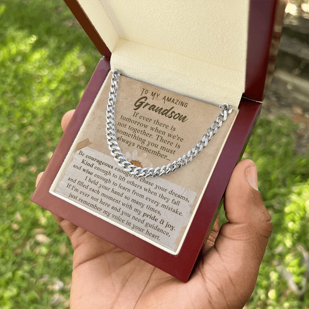 To My Grandson Stainless Steel Cuban Link Chain From Grandparents Pure and Joy Message Card Luxury Box