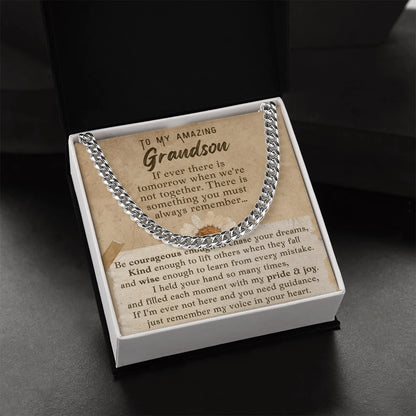 To My Grandson Stainless Steel Cuban Link Chain From Grandparents Pure and Joy Message Card Standard Box