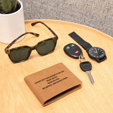 To My Husband Leather Wallet From Wife Love You Display on Table