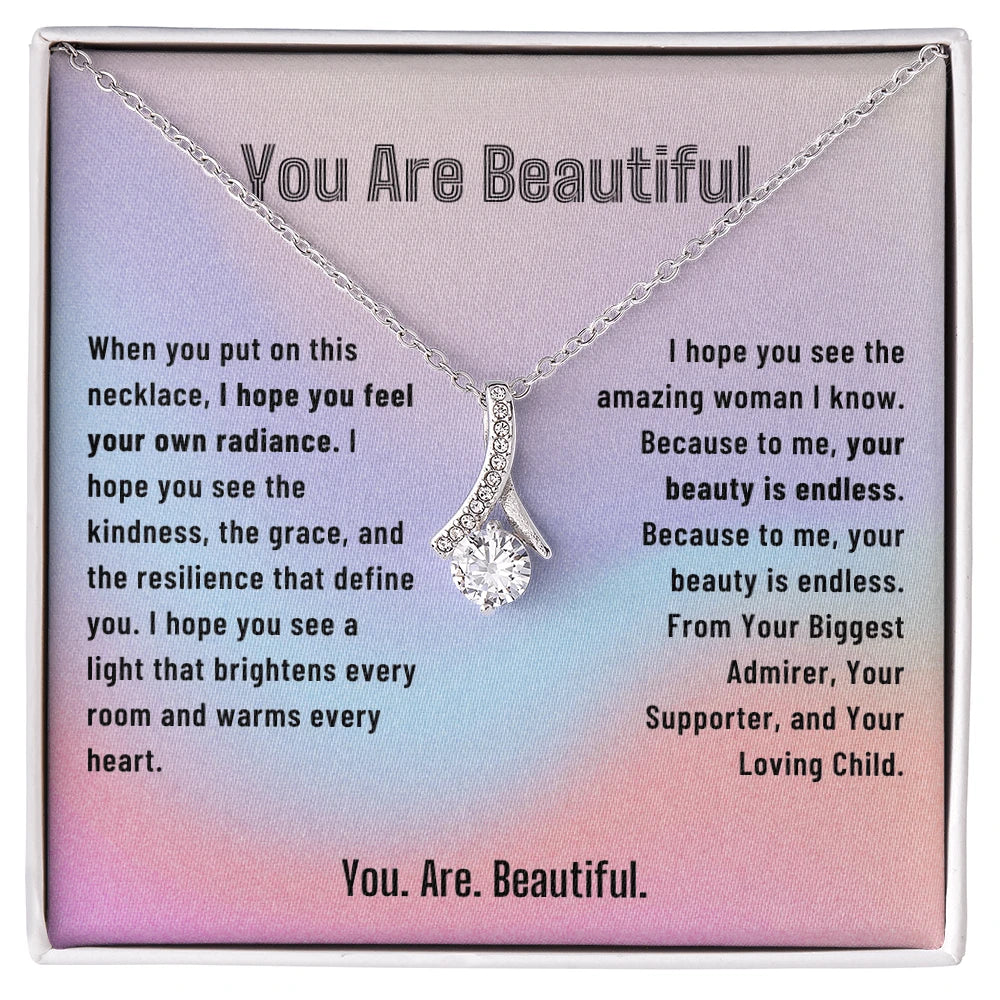 To My Mom 14K White Gold Alluring Beauty Necklace From Children You Are Beautiful Message Card Jewelry