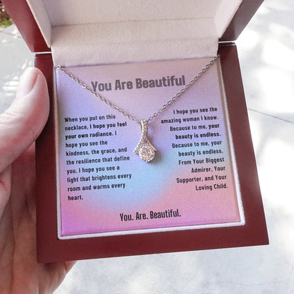 To My Mom 14K White Gold Alluring Beauty Necklace From Children You Are Beautiful Message Card Jewelry Luxury Box